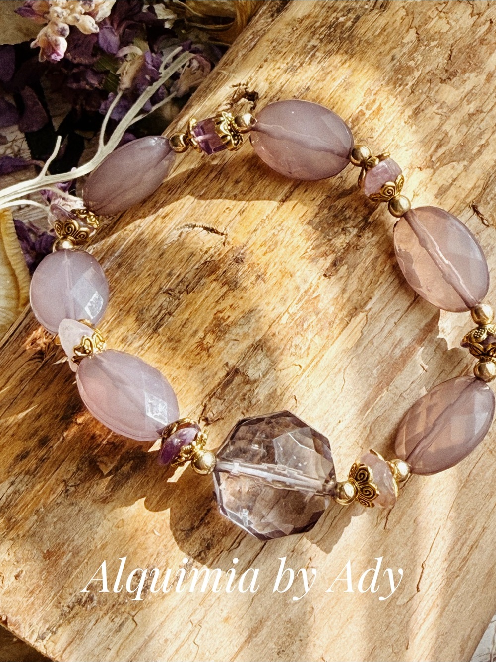 FALL + Soft Lavender Faceted Glass & amethyst Gold Accent Bracelet